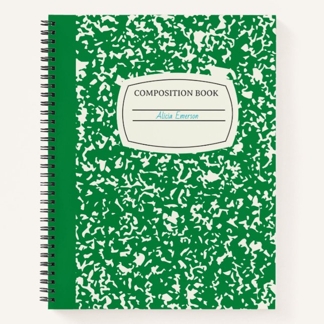 Carnet Composition personnalisée classique en vert foncé (Devant)