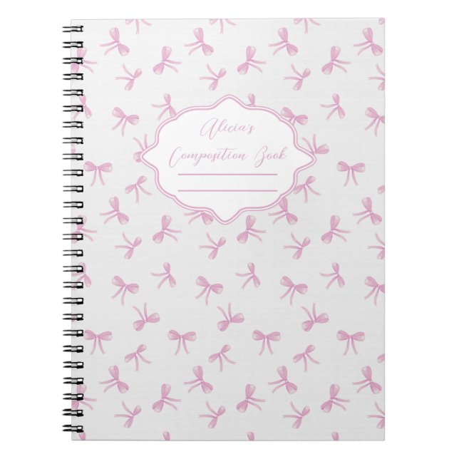 Carnet Composition personnalisée Coquette à ruban rose (Devant)