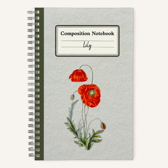 Carnet Composition personnalisée de la fleur de pavot rou (Recto)