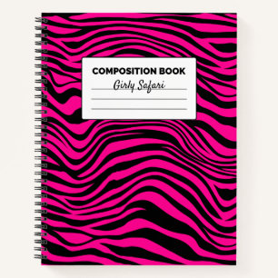 Carnet Composition rayée zèbre rose chaud et noir