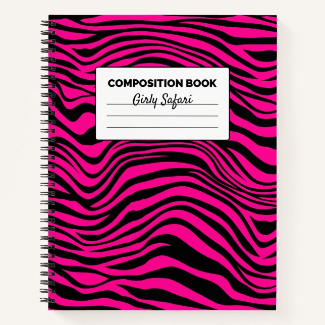 Carnet Composition rayée zèbre rose chaud et noir (Devant)