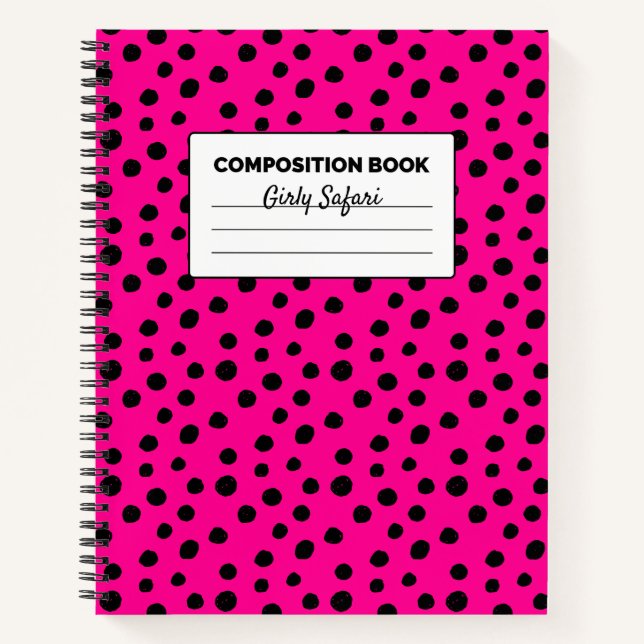 Carnet Composition Taches de guépard rose chaud et noir (Devant)