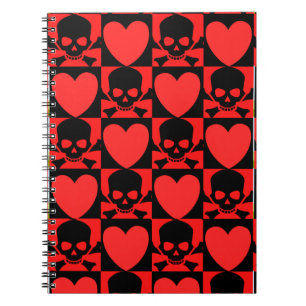 Carnet Conception avec des crânes et des coeurs Retour à
