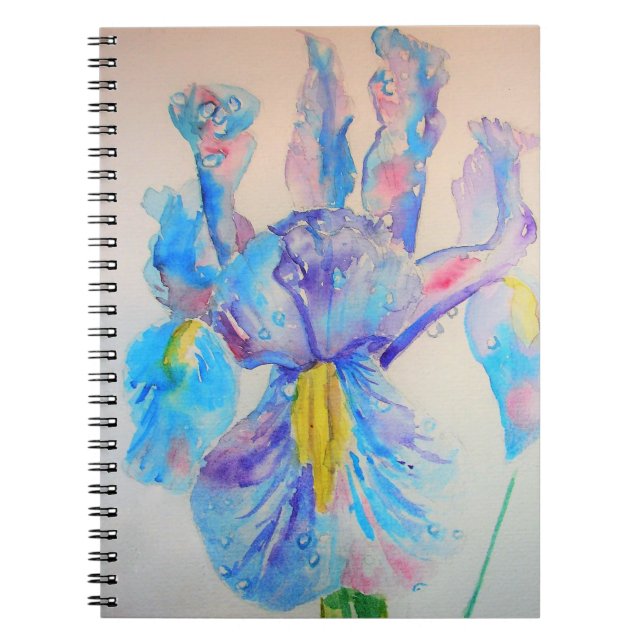 Carnet Conception de design aquarelle florale Iris Bleu (Devant)