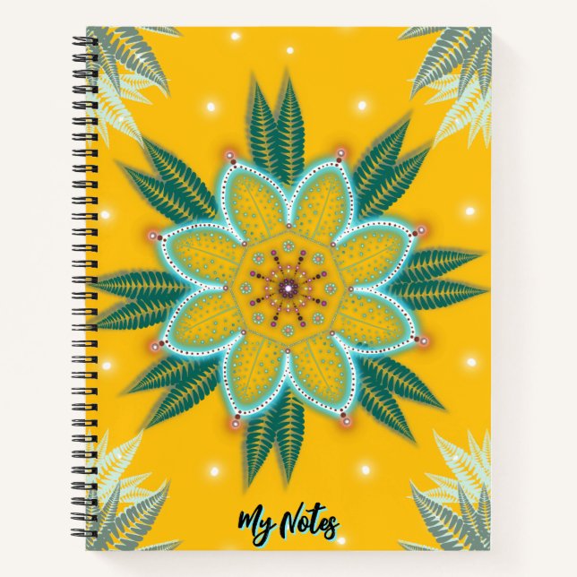 Carnet Conception de fleur de mandala dorée bleue (Devant)