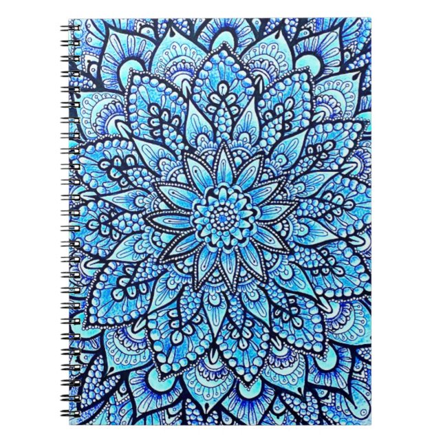 Carnet Conception de mandala au crayon de couleur bleue,  (Devant)