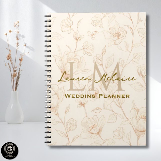 Carnet Conception de monogramme de fleurs sauvages neutre (Neutral Wildflower Monogram Business Design Notebook)