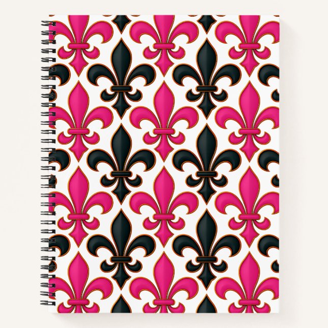 Carnet Conception de motif baroque fleur de lis noir rose (Devant)