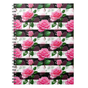 Carnet Conception de motif de fleur de rose à fond rayé 