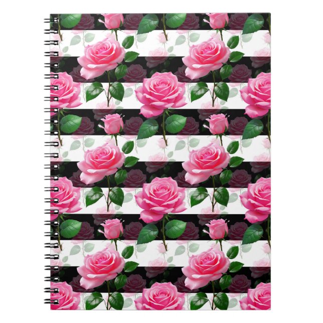 Carnet Conception de motif de fleur de rose à fond rayé  (Devant)