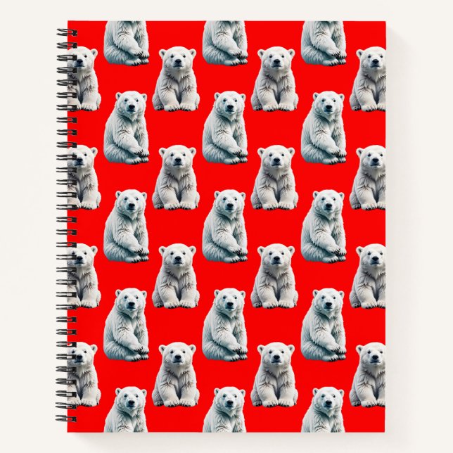 Carnet Conception de motif d'ours polaire sur fond rouge  (Devant)