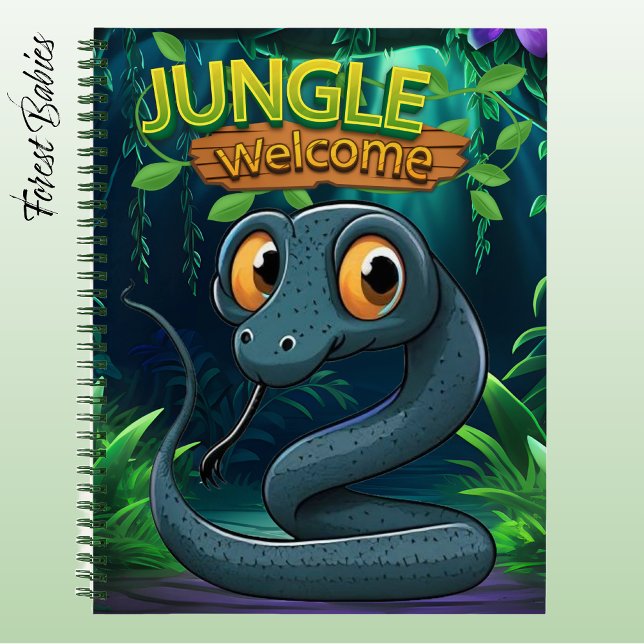 Carnet Conception de serpent de jungle bienvenue reptile  (Cute Serpent Notebook, Woodland Wildlife Animal Lover Stationery, Snake Graphic Reptile Character 🐍)