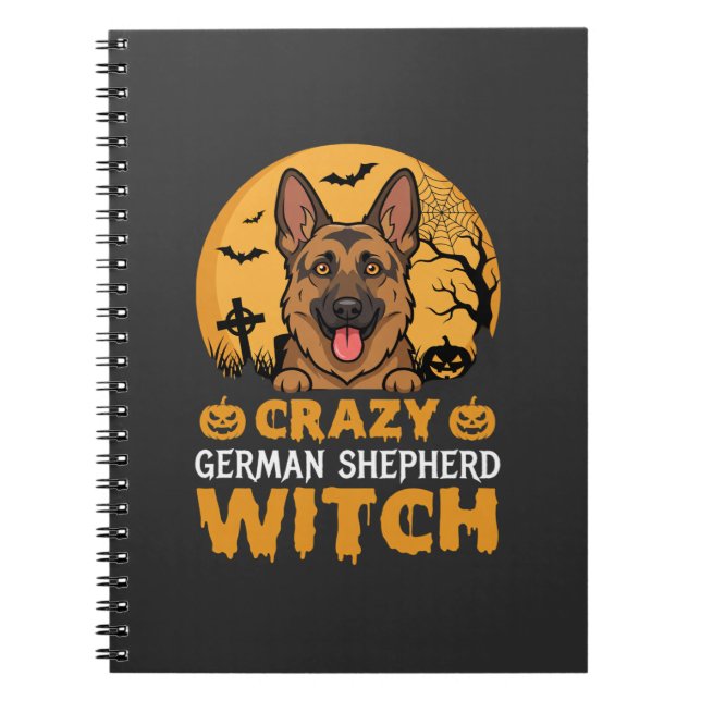 Carnet Conception de sorcière berger allemand fou Hallowe (Devant)