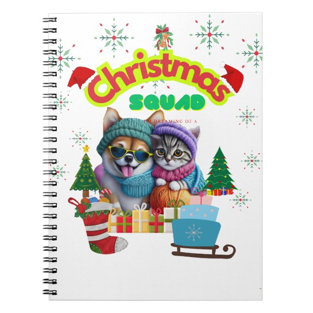 Carnet Conception d'équipe de Noël de chien et chat migno (Devant)