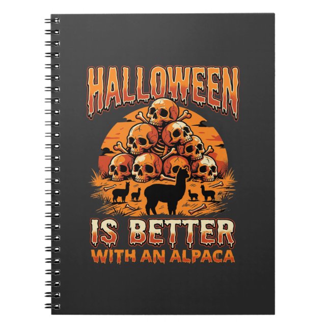 Carnet Conception d'horreur rétro de crâne d'alpaca Hallo (Devant)