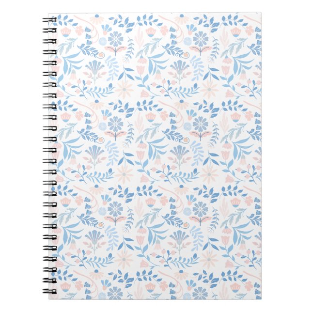 Carnet Conception florale boho impression bloc bleu rose  (Devant)