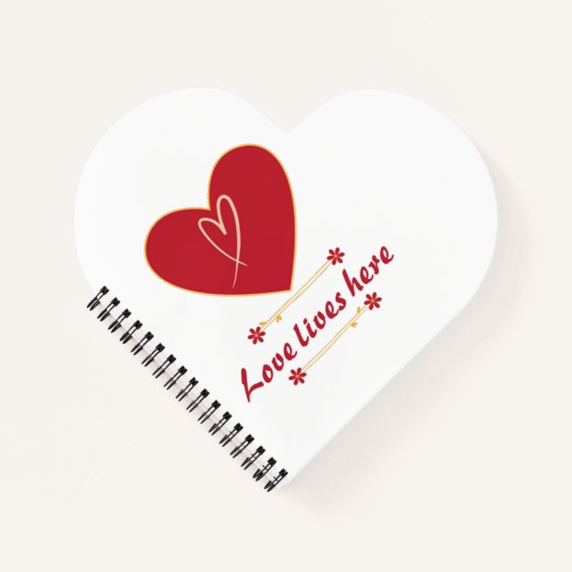 Carnet Conception florale de cœur rouge – “L'amour vit ic (Devant)