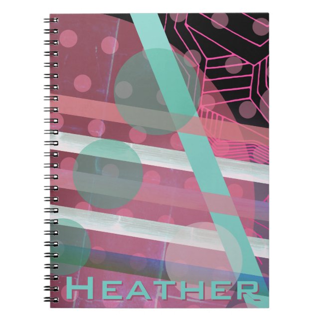 Carnet Conception personnalisée/rose et turquoise/abstrai (Devant)