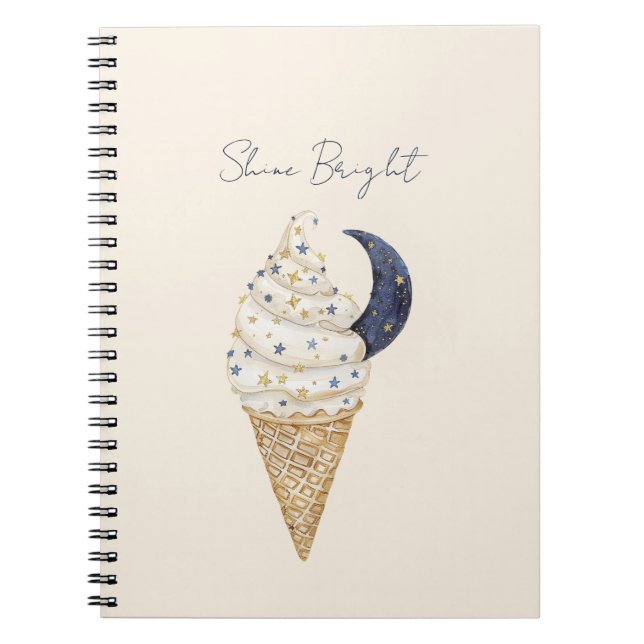 Carnet Cône de glace Gold Blue Stars Moon   (Devant)