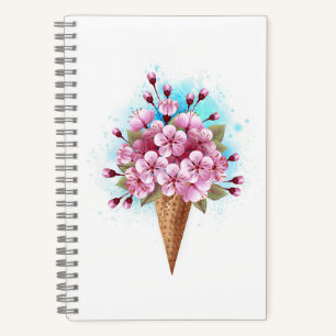 Carnet Cône rose Sakura crème glacée gaufre