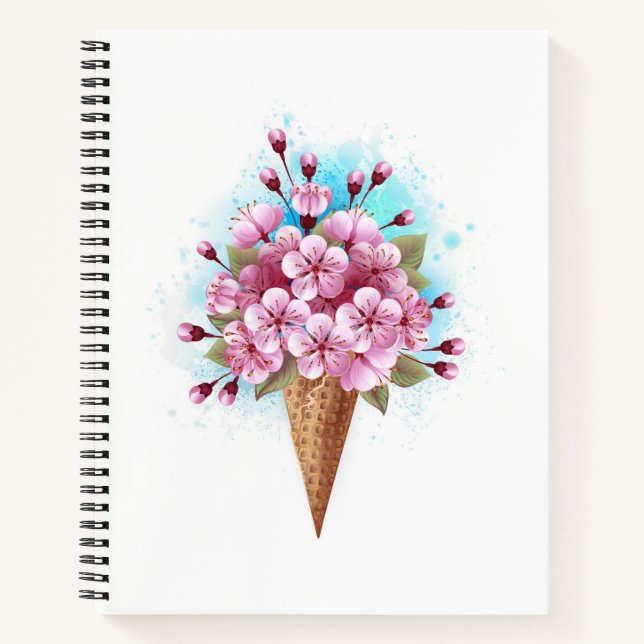 Carnet Cône rose Sakura crème glacée gaufre (Devant)