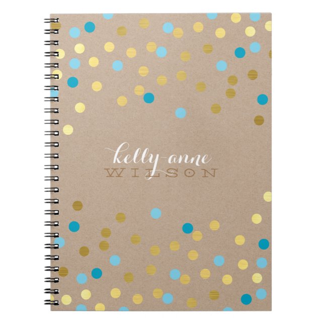 Carnet CONFETTI GLAMOROUS mignon tache or turquoise kraft (Devant)