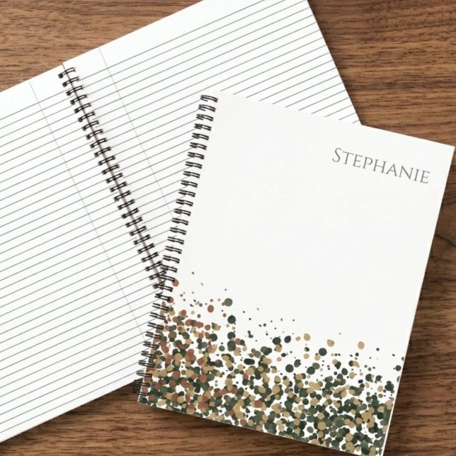 Carnet Confetti Terre Ton Minimaliste Nom (A modern earth-tone dot spiral notebook, perfect as a thoughtful birthday gift.)