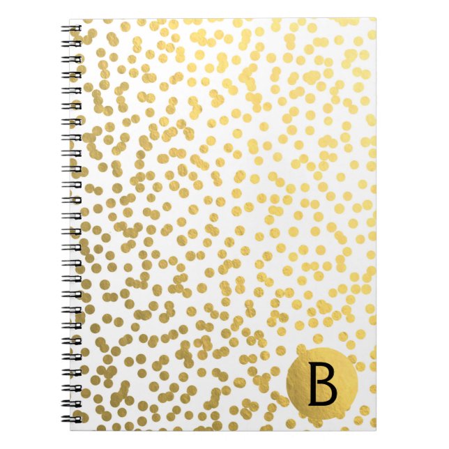 Carnet Confettis en feuille d'or Points Monogramme Modern (Devant)