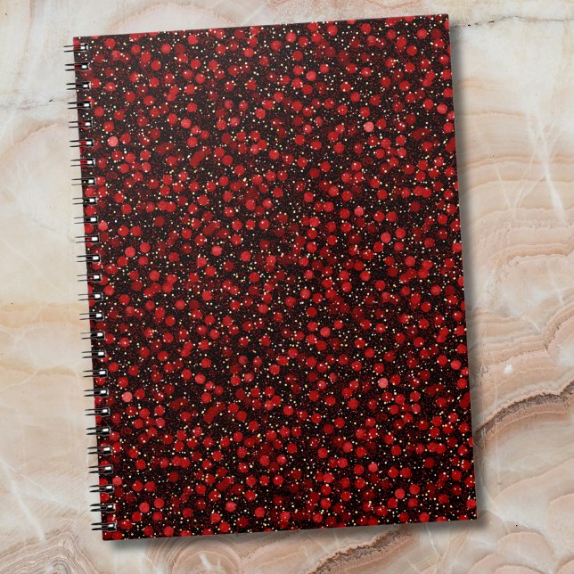 Carnet Confettis rouges élégants sur fond noir pailleté (Créateur téléchargé)