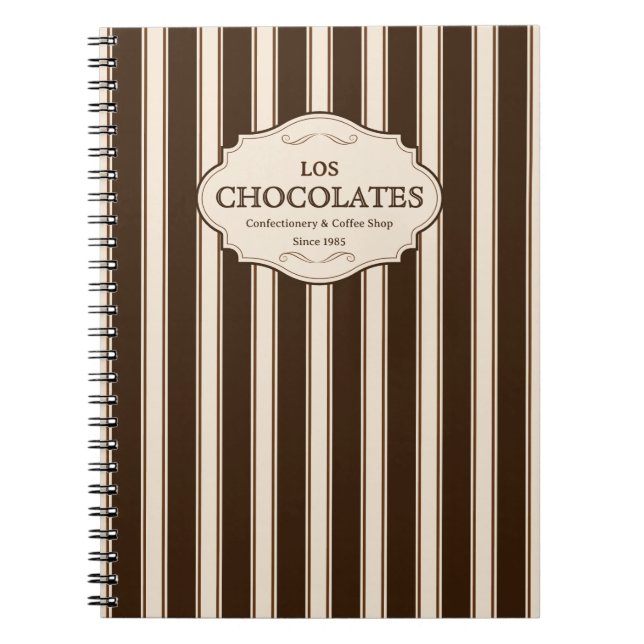 Carnet Confiserie & Salon de Café | Logo Rayures Marrons (Devant)