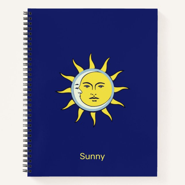 Carnet Conjonction Lune & Soleil sur fond Bleu Marine (Devant)