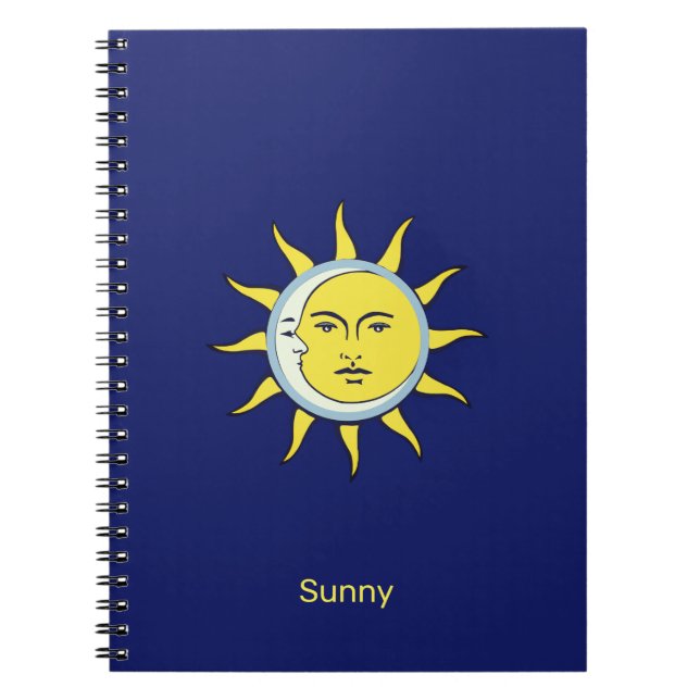 Carnet Conjonction Lune & Soleil sur fond bleu marine (Devant)
