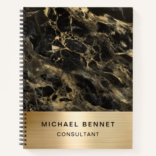 Carnet Consultant Entreprise Marbre Noir Métallisé Or (Devant)