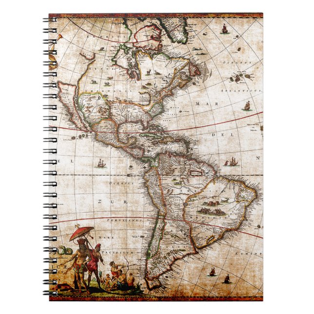 Carnet Continent américain carte ancienne (Devant)