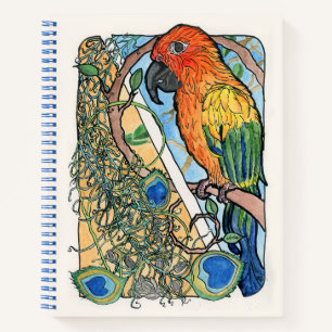 Carnet Conure de soleil avec plumes et graines de tournes