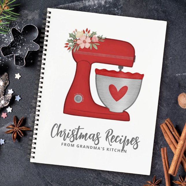 Carnet Cookbook Recette de mélange pour les fêtes de Noël (A cute red mixer decorates this cookbook. Fill in with your favorite recipes. Great Christmas gift.)
