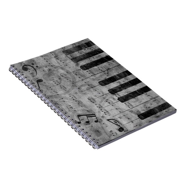 Carnet Cool antique grunge, effet piano notes musicales (Côté Droit)