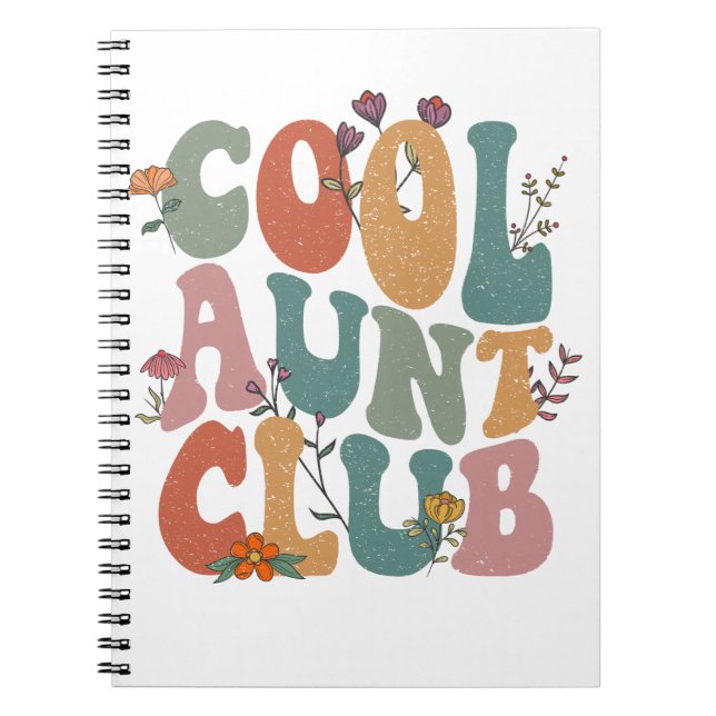 Carnet Cool aunt club, retro floral text, fun gift tee (Devant)