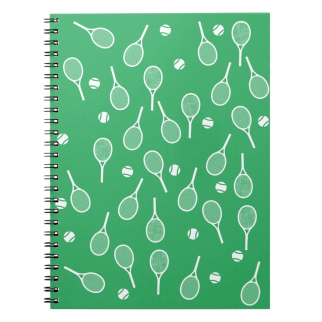 Carnet Cool Blanc Retro Raquettes de Tennis Motif Vert (Devant)