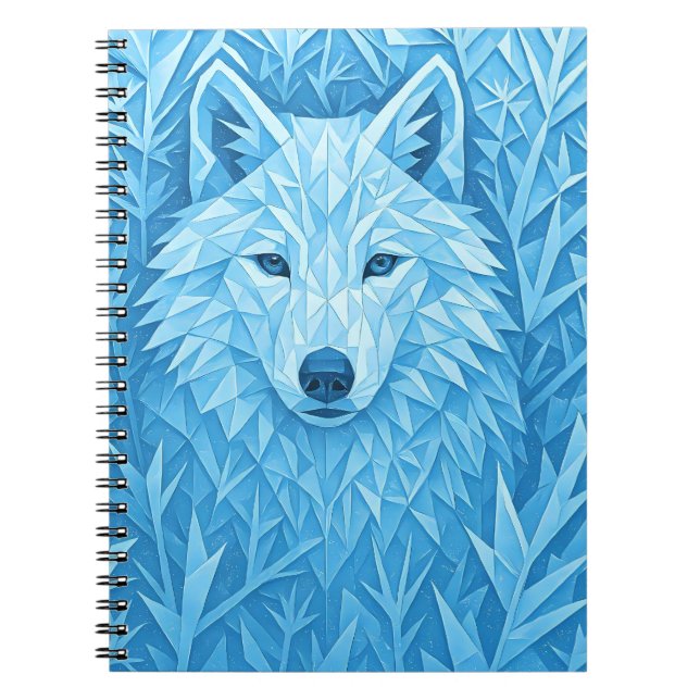 Carnet Cool Blue Geometric Wolf Low Poly Aesthetic School (Devant)