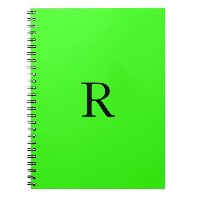 Carnet Cool couleur unie vert néon initial (Devant)