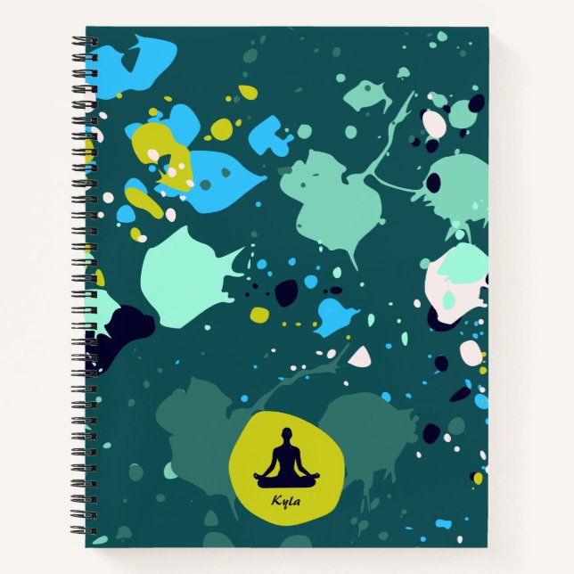 Carnet Cool Green Paint Splatt Nom Yoga Exercice Noteb (Devant)
