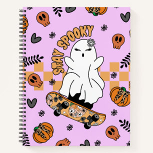 Carnet Cool Halloween Ghost sur Skateboard Orange
