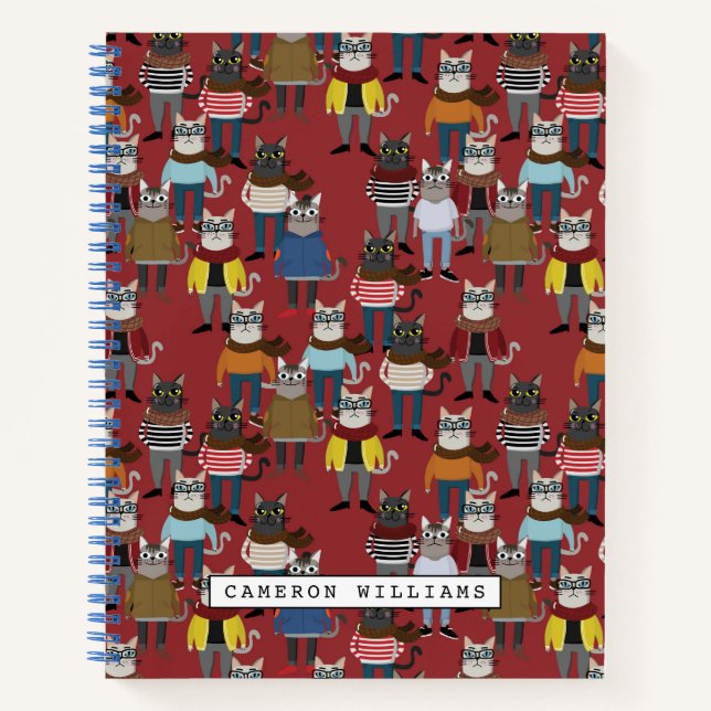Carnet Cool Hipster Motif de chat | Ajouter Votre Nom (Devant)
