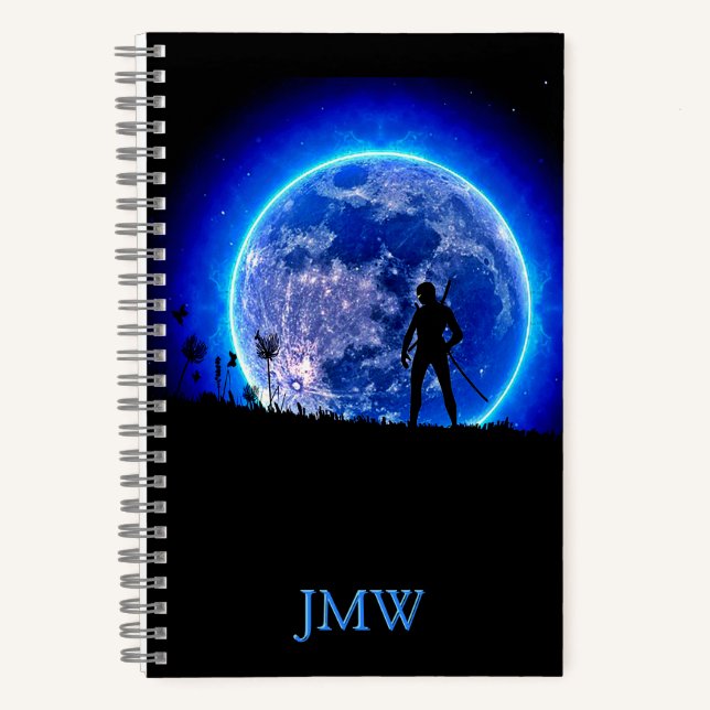 Carnet Cool Ninja Guerrier Bleu Lune Monogramme Japon-Loo (Recto)