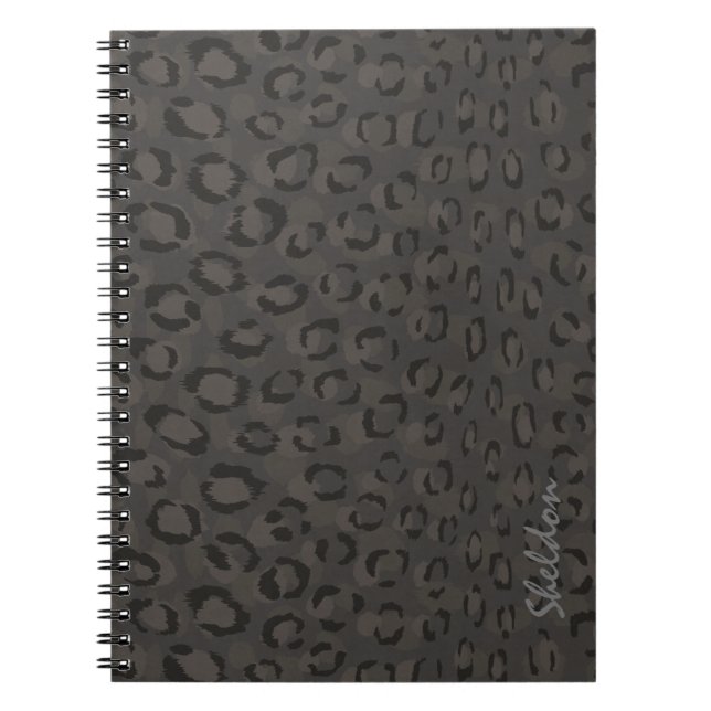 Carnet Cool noir gris cheetah imprimé monogramme (Devant)