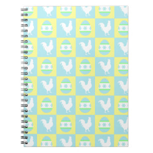 Carnet Cool Pâques Checkerboard Motifs Coq oeufs