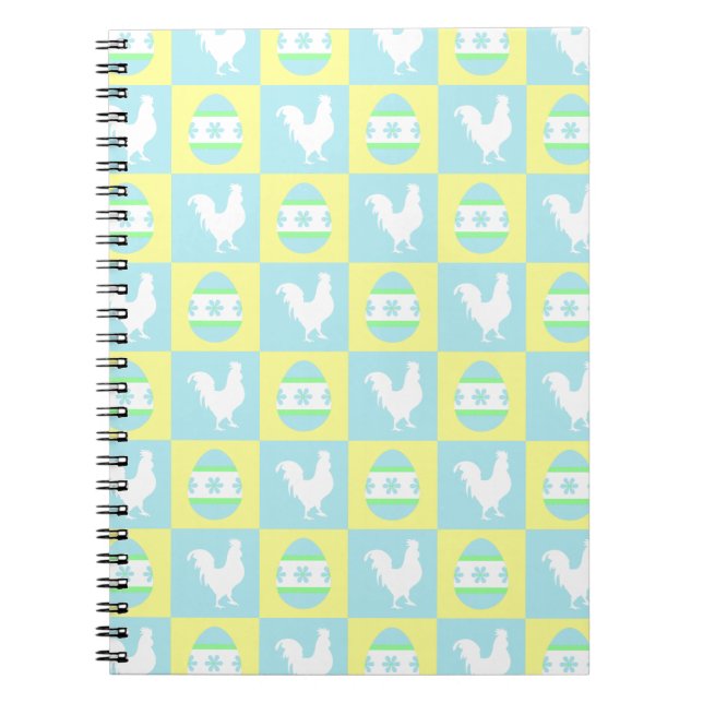 Carnet Cool Pâques Checkerboard Motifs Coq oeufs (Devant)