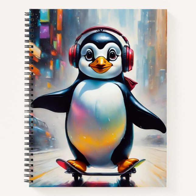 Carnet Cool Peinture d'Art numérique de pingouin (Devant)