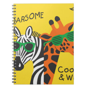 Carnet Cool zèbre et girafe portant des lunettes sur jaun